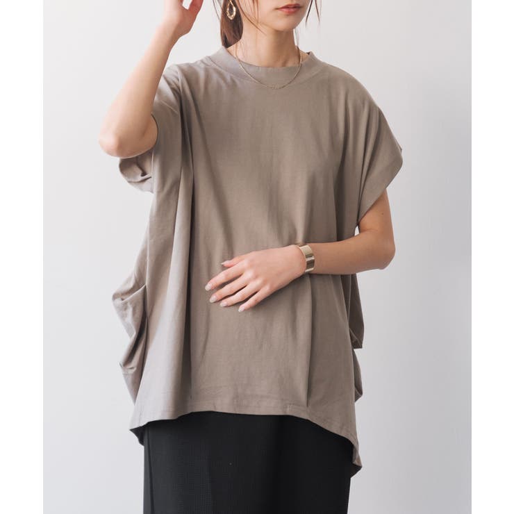 バックタック二の腕カバーコットンTシャツ カットソー