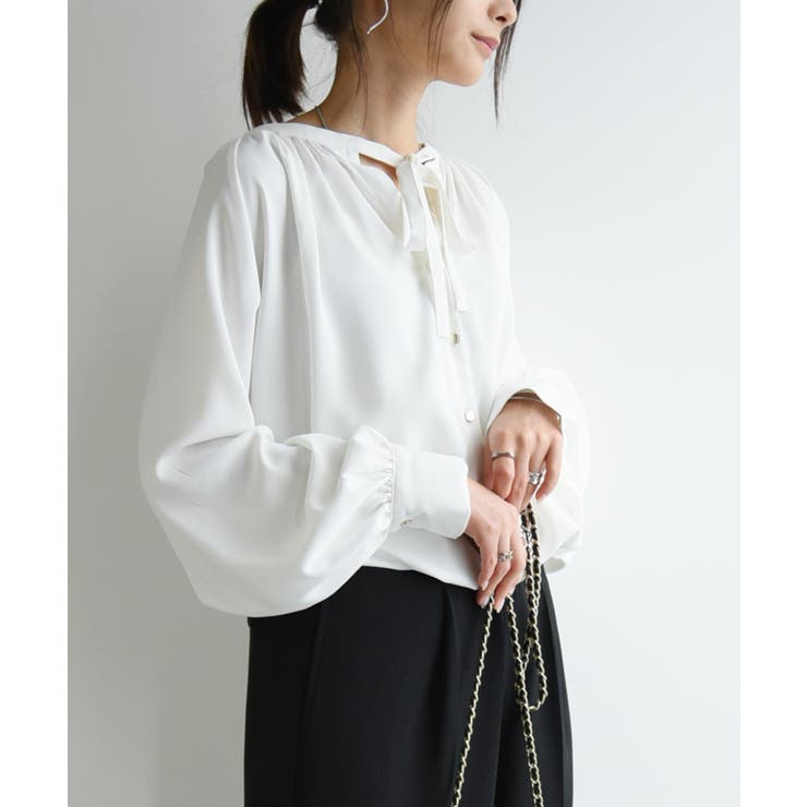 オフホワイト | 防汚加工リボンブラウス トップス ブラウス | and it 
