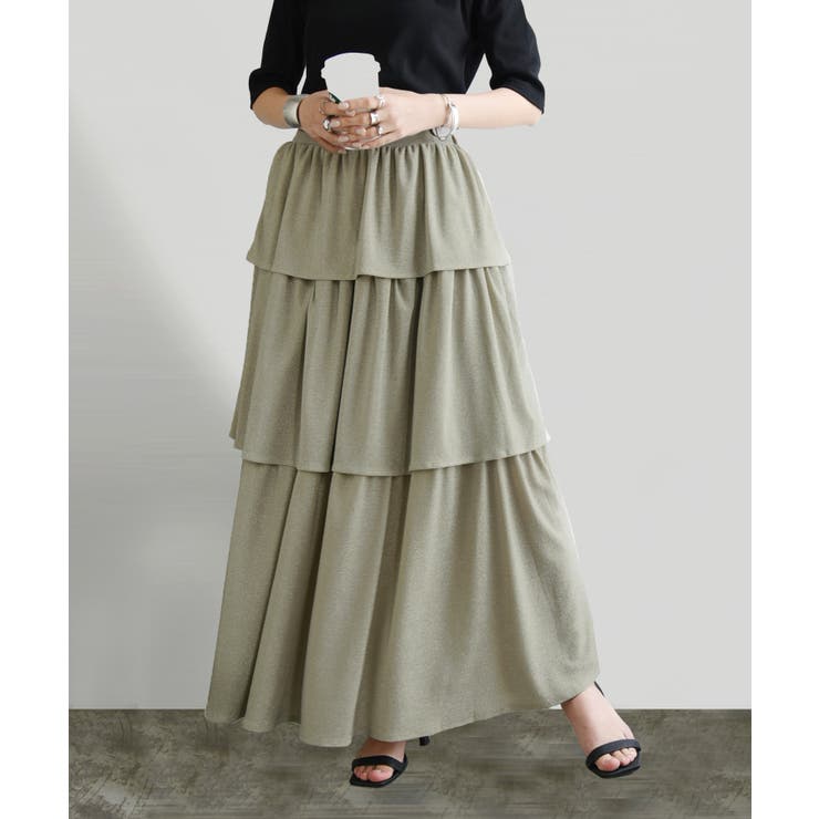 21-ライトベージュ | グリッター天竺ティアードスカート スカート レディース | and it 