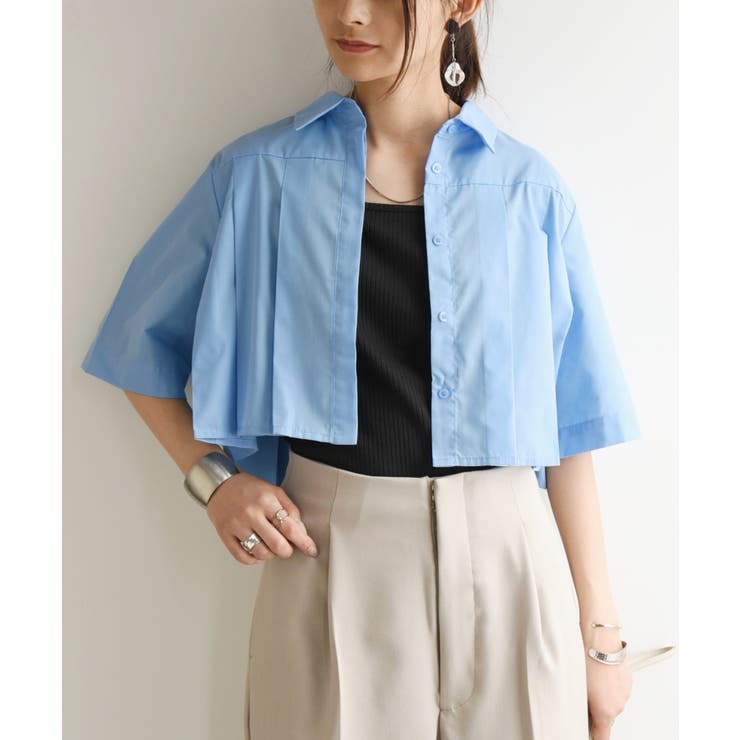 45-ブルー | T Cブロードクロップドプリーツブラウス ブラウス | and it 