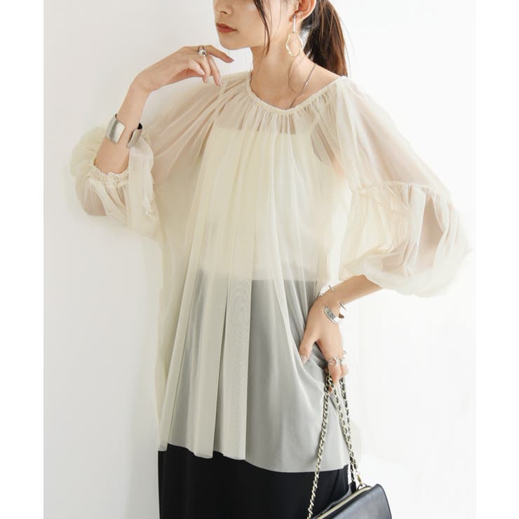 15-アイボリー | チュールレイヤードギャザーブラウス ブラウス レディース | and it
