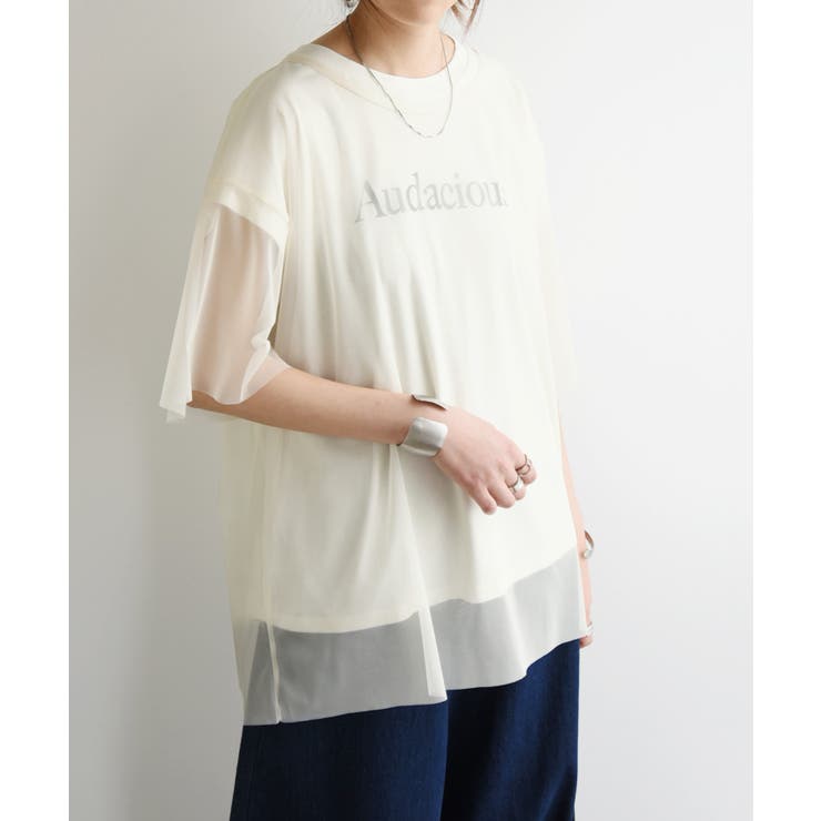 チュールレイヤードTシャツ カットソー レディース[品番 チュールレイヤードTシャツ カットソー レディース[品番