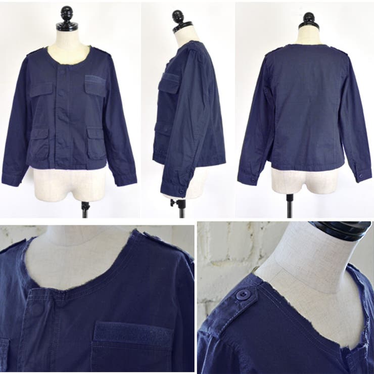 ノーカラーデザインコットンミリタリージャケット[品番：ZX000001822