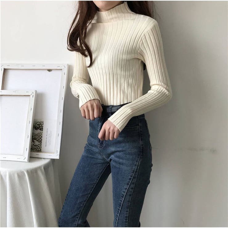 リブニット 長袖  ハイネック 無地 シンプル レディース 秋新作 | And Kawaii | 詳細画像7 