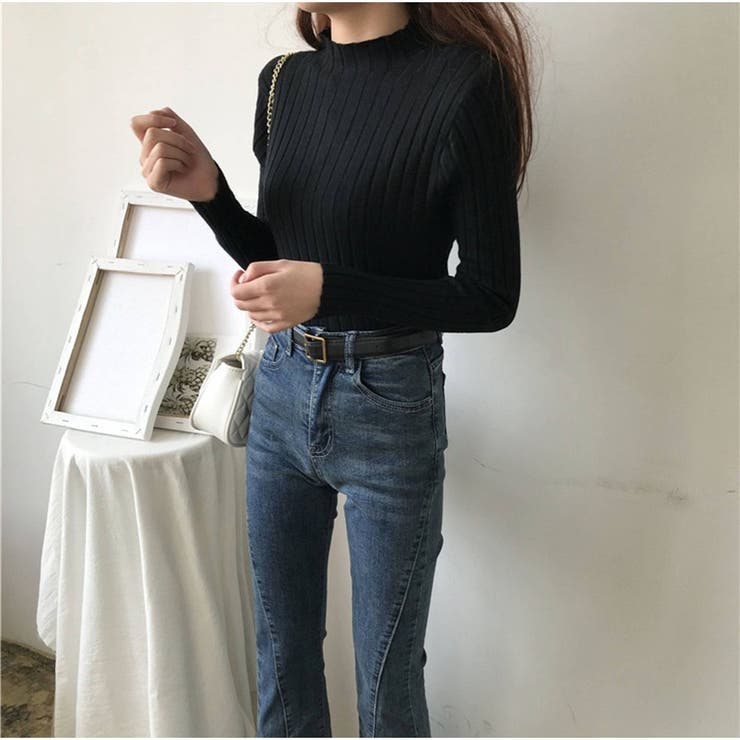 リブニット 長袖  ハイネック 無地 シンプル レディース 秋新作 | And Kawaii | 詳細画像5 