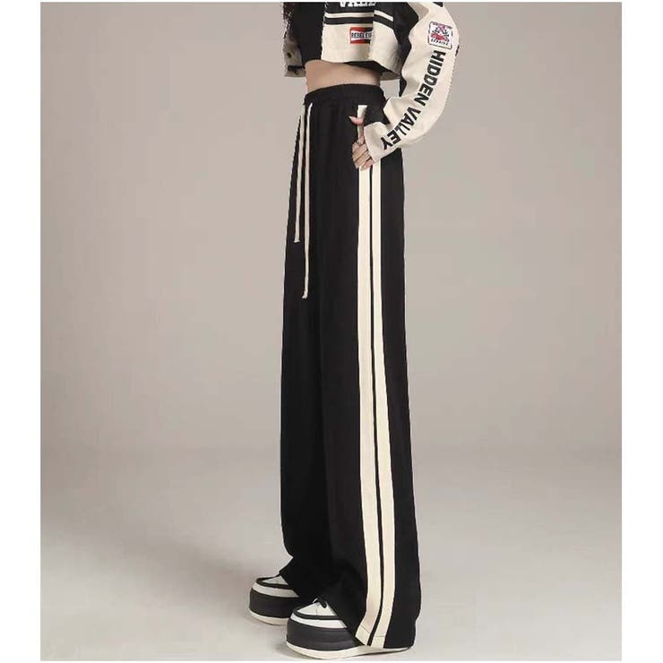 ブラック | ワイドパンツ カジュアル スウェットパンツ ゆったり ウエストゴム 履き心地  | And Kawaii