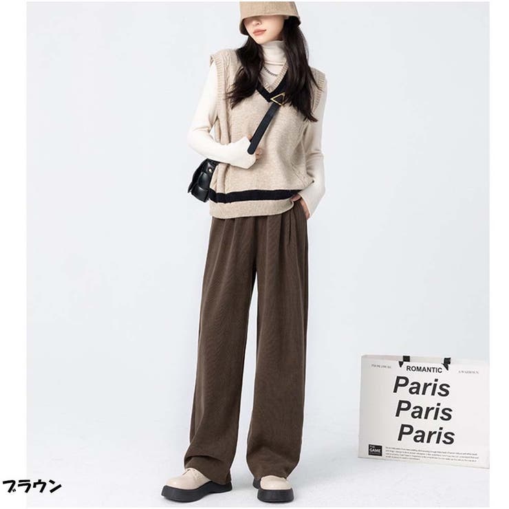 ブラウン | ワイドパンツ カジュアル ハイウエスト | And Kawaii