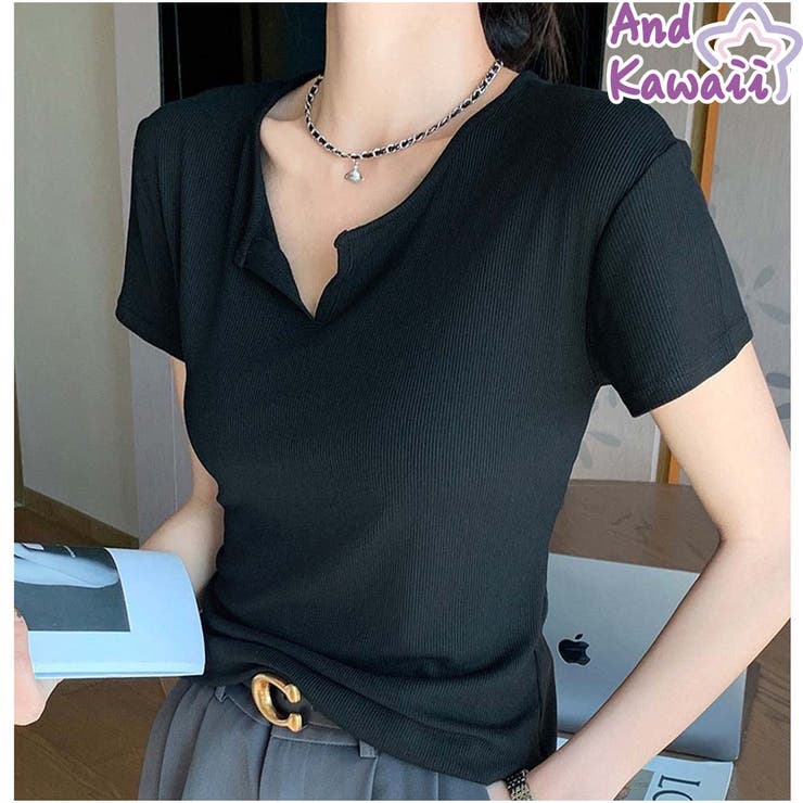 Tシャツ きれいめ 半袖 トップス カジュアル 韓国 | And Kawaii | 詳細画像1 