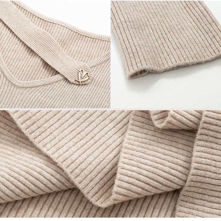 リブニット 春秋 フロントオープン Vネック 長袖ニットソー ベーシック | And Kawaii | 詳細画像3 