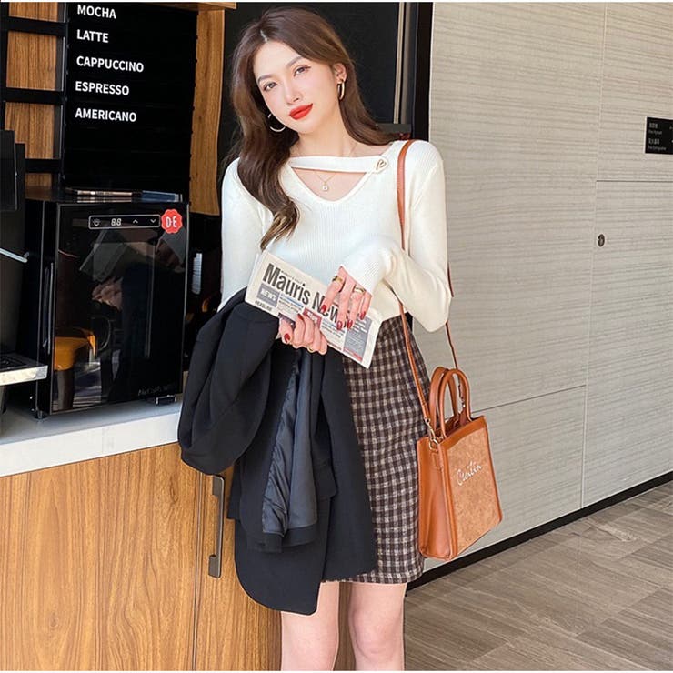 リブニット 春秋 フロントオープン Vネック 長袖ニットソー ベーシック | And Kawaii | 詳細画像4 