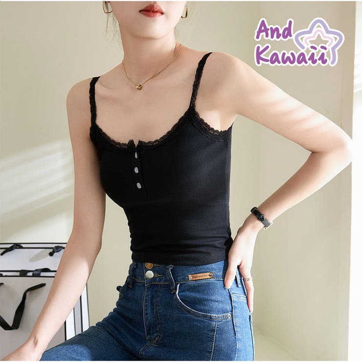 タンクトップ ショート丈 ノースリーブベーシック キャミソール トップス | And Kawaii | 詳細画像1 