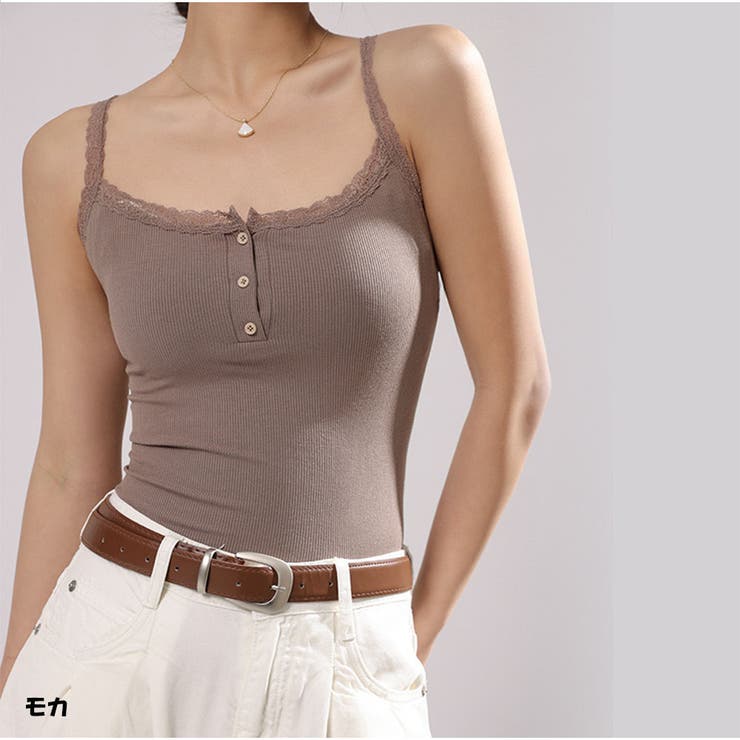 モカ | タンクトップ ショート丈 ノースリーブベーシック キャミソール トップス | And Kawaii