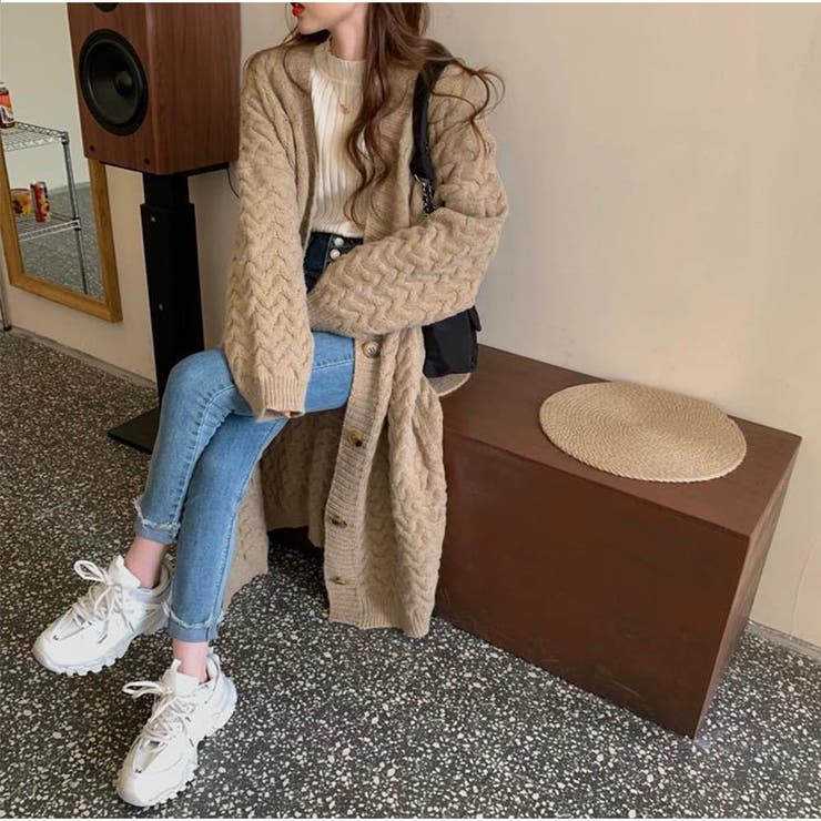 ニットカーディガン 秋服 ロングカーディガン ケーブル編みニットカーディガン | And Kawaii | 詳細画像9 