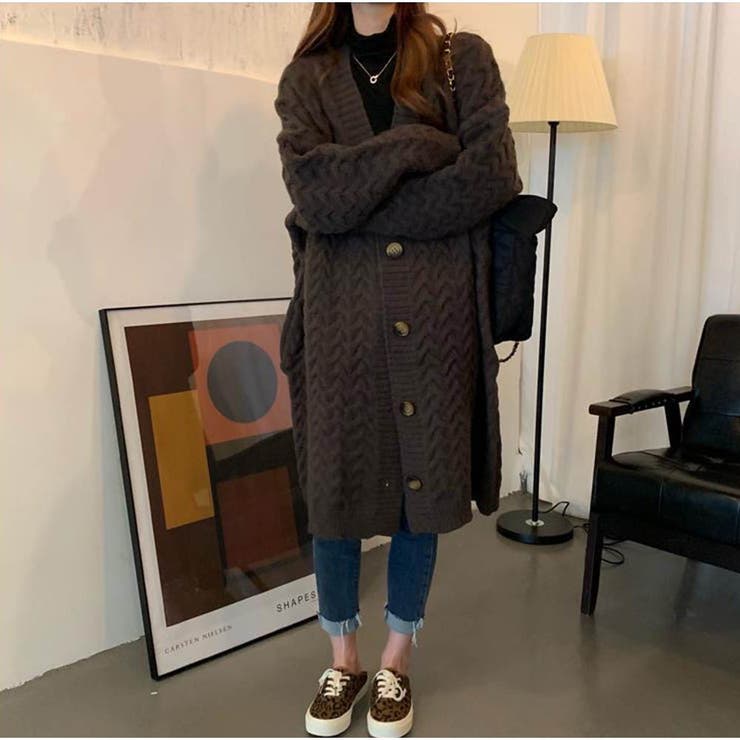 ニットカーディガン 秋服 ロングカーディガン ケーブル編みニットカーディガン | And Kawaii | 詳細画像11 