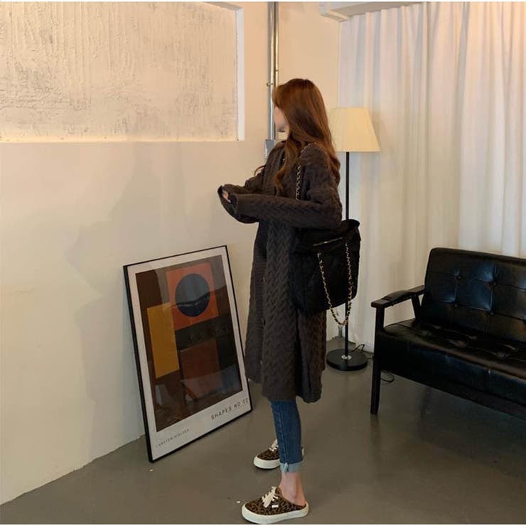 ニットカーディガン 秋服 ロングカーディガン ケーブル編みニットカーディガン | And Kawaii | 詳細画像12 