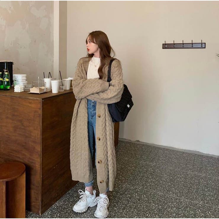 ニットカーディガン 秋服 ロングカーディガン ケーブル編みニットカーディガン | And Kawaii | 詳細画像6 