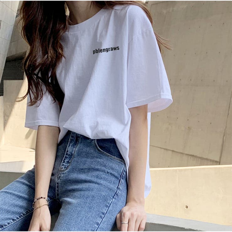 A | Tシャツ  コットン半袖 夏 ゆったり ロゴプリント トップス | And Kawaii