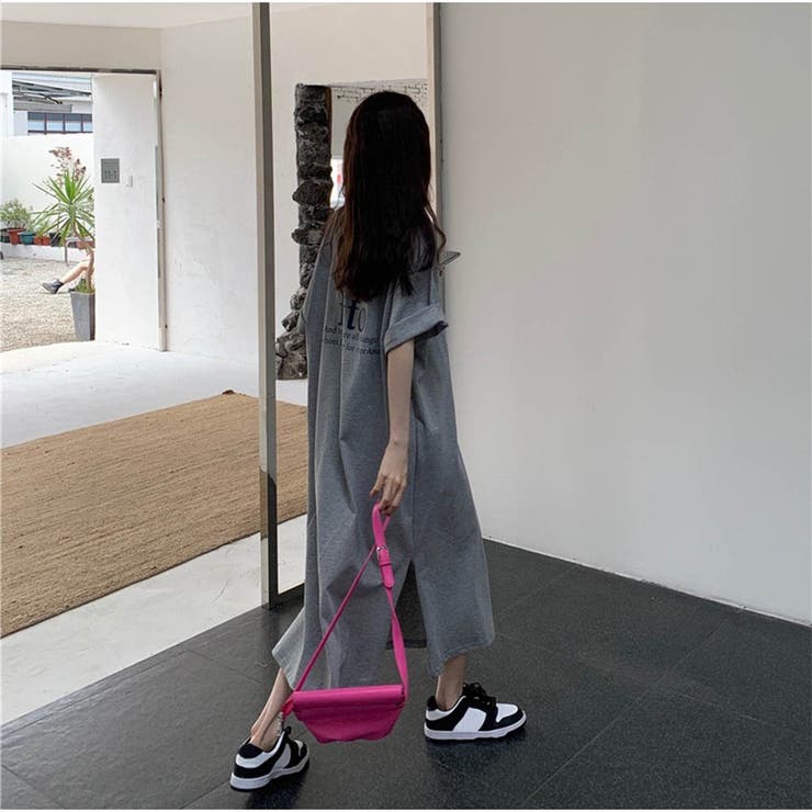 Tシャツワンピース 前後ロゴプリント ミモレワンピ | And Kawaii | 詳細画像8 