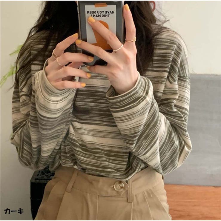 カーキ | 長袖Tシャツ 春秋 ラウンドネック | And Kawaii