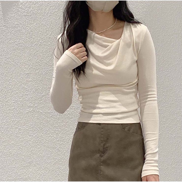 Tシャツトップス 春新作 斜め襟 無地長袖インナー 韓国ファッション | And Kawaii | 詳細画像5 