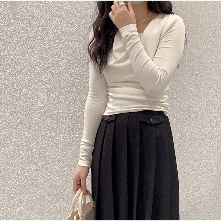 Tシャツトップス 春新作 斜め襟 無地長袖インナー 韓国ファッション | And Kawaii | 詳細画像6 