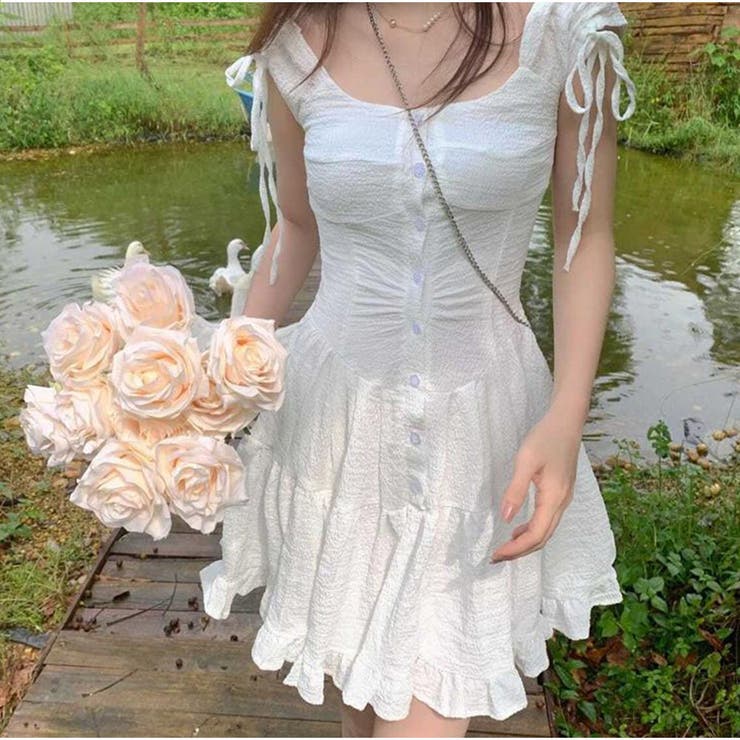 ミニワンピースドレス クエアネック 半袖 | And Kawaii | 詳細画像2 