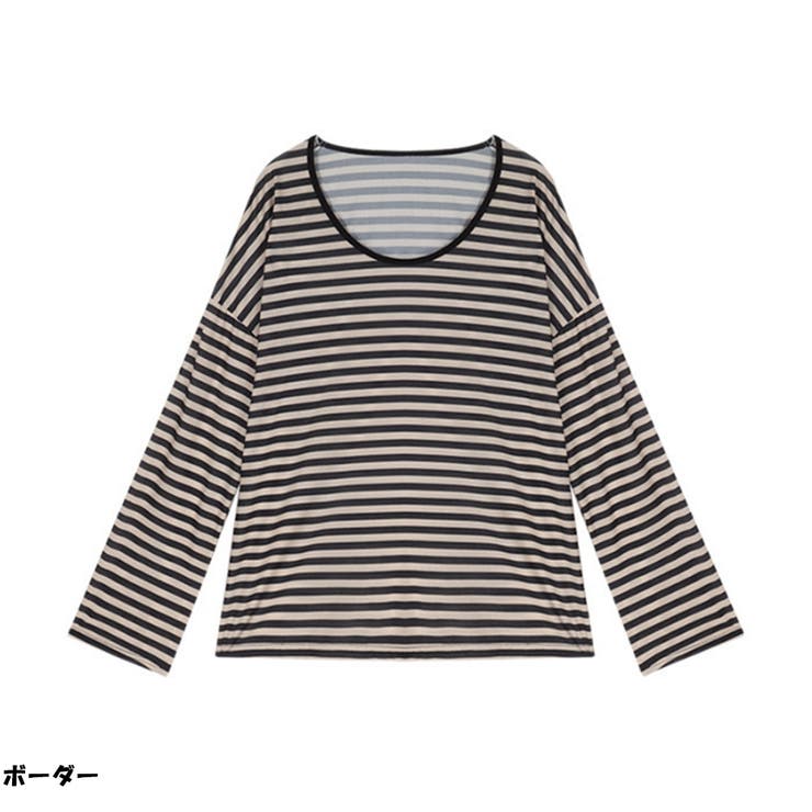 ボーダーTシャツ 長袖Tシャツ ビッグシルエット ゆったり カジュアル 韓国風 | And Kawaii | 詳細画像2 