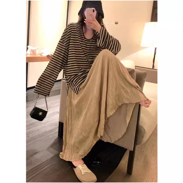 ボーダーTシャツ 長袖Tシャツ ビッグシルエット ゆったり カジュアル 韓国風 | And Kawaii | 詳細画像5 