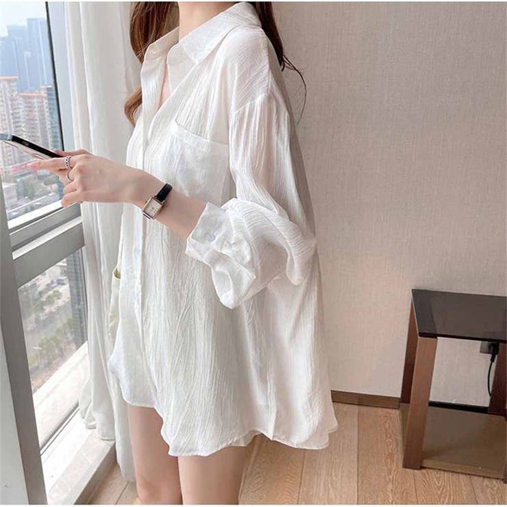 ホワイト | シャツ カーディガン 薄い 無地 長袖 日焼け止め シャツレディース | And Kawaii