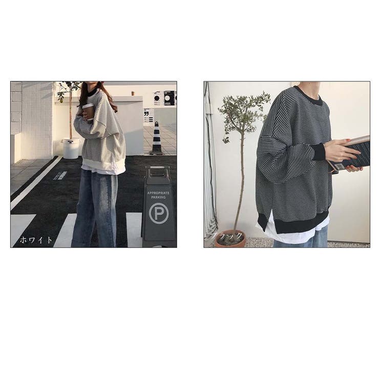 長袖カジュアルパーカー 重ね風 ボーダー柄 | And Kawaii | 詳細画像2 