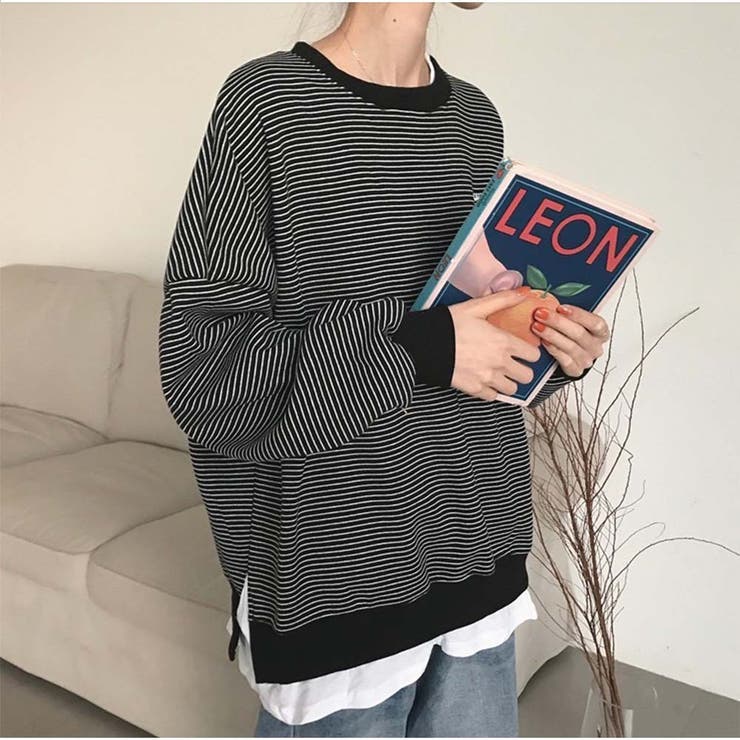 長袖カジュアルパーカー 重ね風 ボーダー柄 | And Kawaii | 詳細画像3 