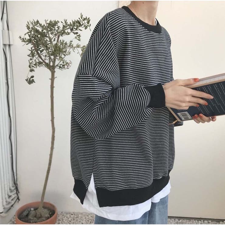 長袖カジュアルパーカー 重ね風 ボーダー柄 | And Kawaii | 詳細画像4 