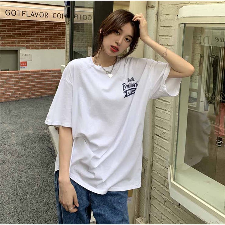   半袖 クルーネック 風景プリント トップス Tシャツ 半袖Tシャツ クルーネック 前後ロゴプリント ゆったりトップス