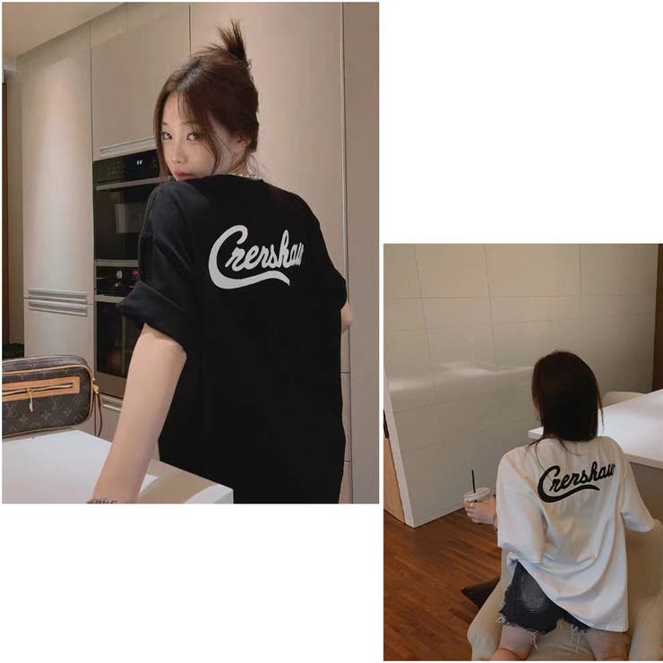 半袖Tシャツ 前後ロゴプリント 夏 綿Tシャツ レディース韓国