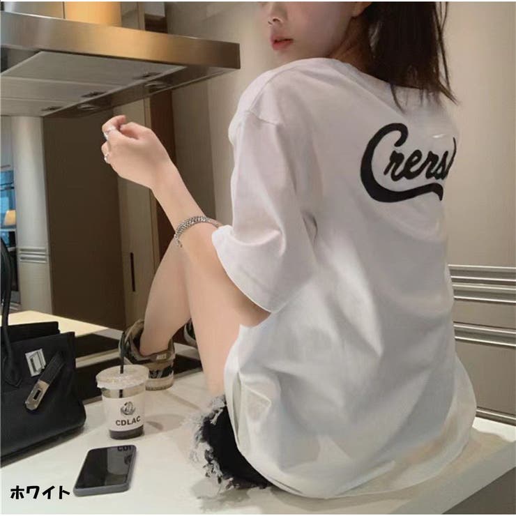 半袖Tシャツ 前後ロゴプリント 夏 綿Tシャツ レディース韓国