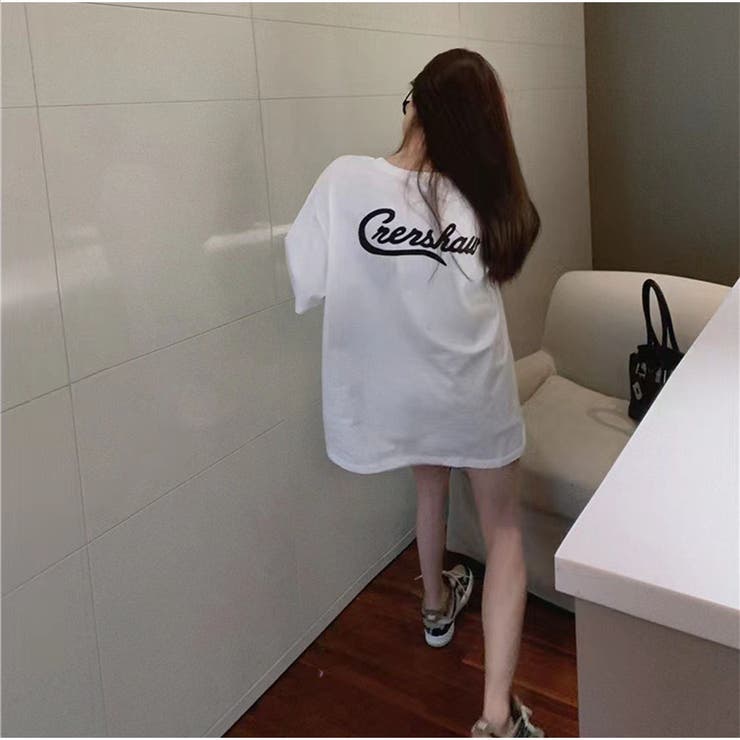 半袖Tシャツ 前後ロゴプリント 夏 綿Tシャツ レディース韓国