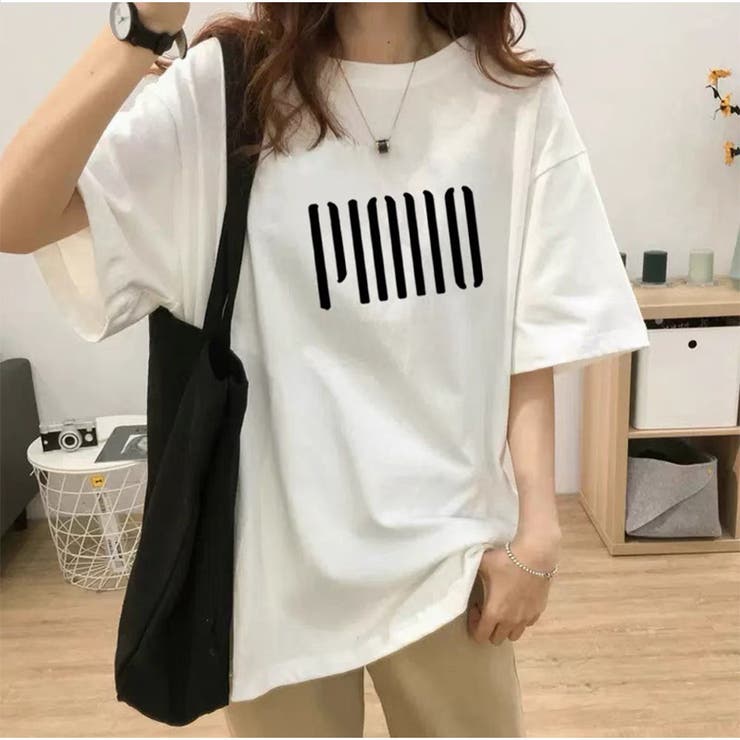 ホワイト | 半袖 ロゴプリント Tシャツ | And Kawaii