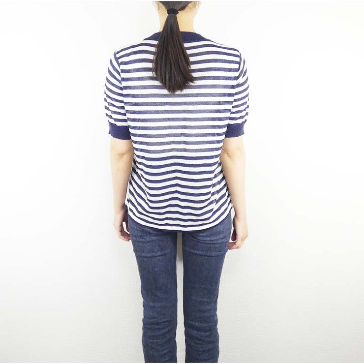半袖ボーダーニット Tシャツ トップス カットソー 切り替え