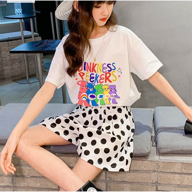 ホワイト | Tシャツ かわいいロゴプリント 体型カバー | And Kawaii