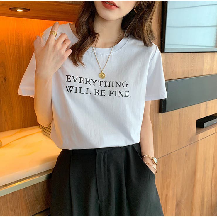半袖Tシャツ コットン英字ロゴプリント クルーネック トップス | And Kawaii | 詳細画像13 