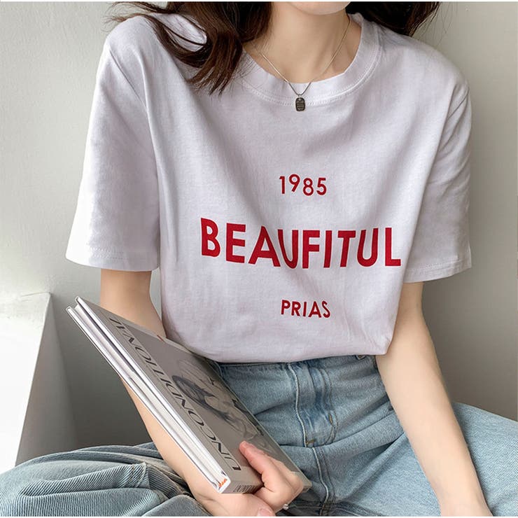   Jeans★半袖 ロゴ クルーネック トップス Tシャツ 半袖Tシャツ クルーネック 前後ロゴプリント ゆったりトップス