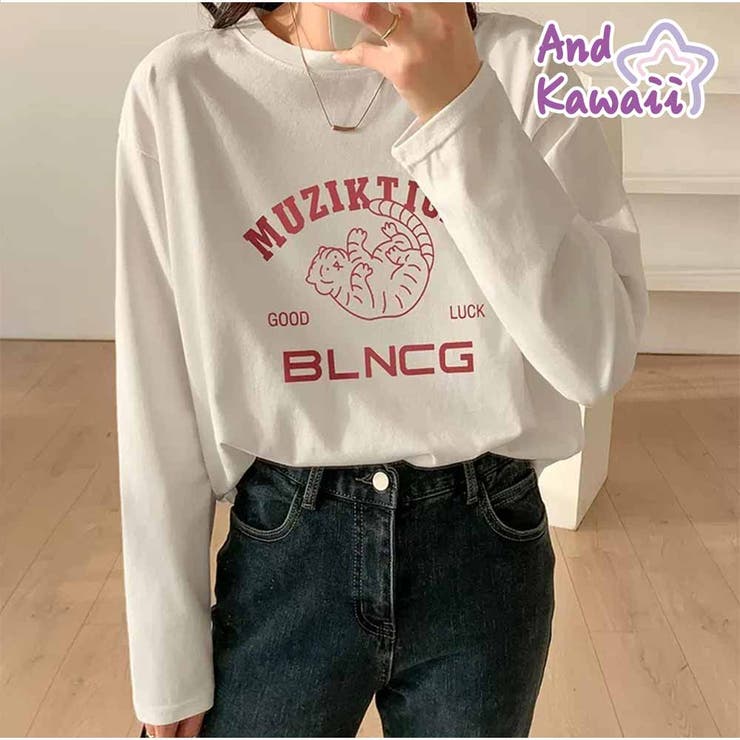 長袖Tシャツ レディース ゆったり韓国 ロゴプリント | And Kawaii | 詳細画像1 
