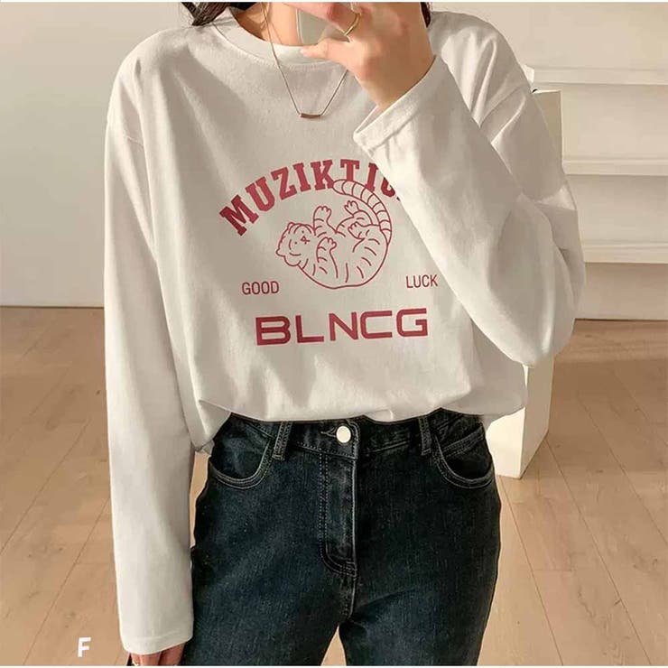 F | 長袖Tシャツ レディース ゆったり韓国 ロゴプリント | And Kawaii