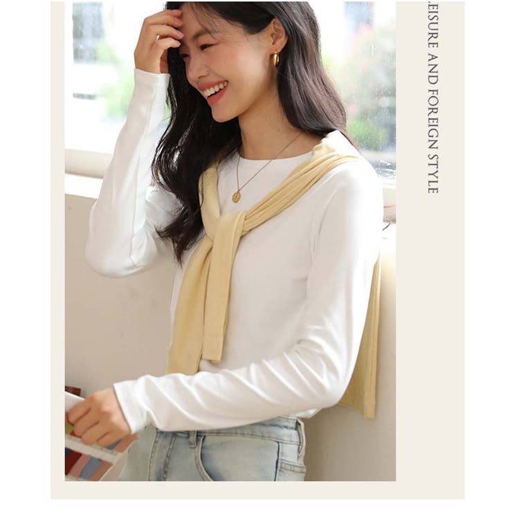 ロンT Tシャツ 着やせ 長袖プルオーバー 無地 韓国ファッション | And Kawaii | 詳細画像10 