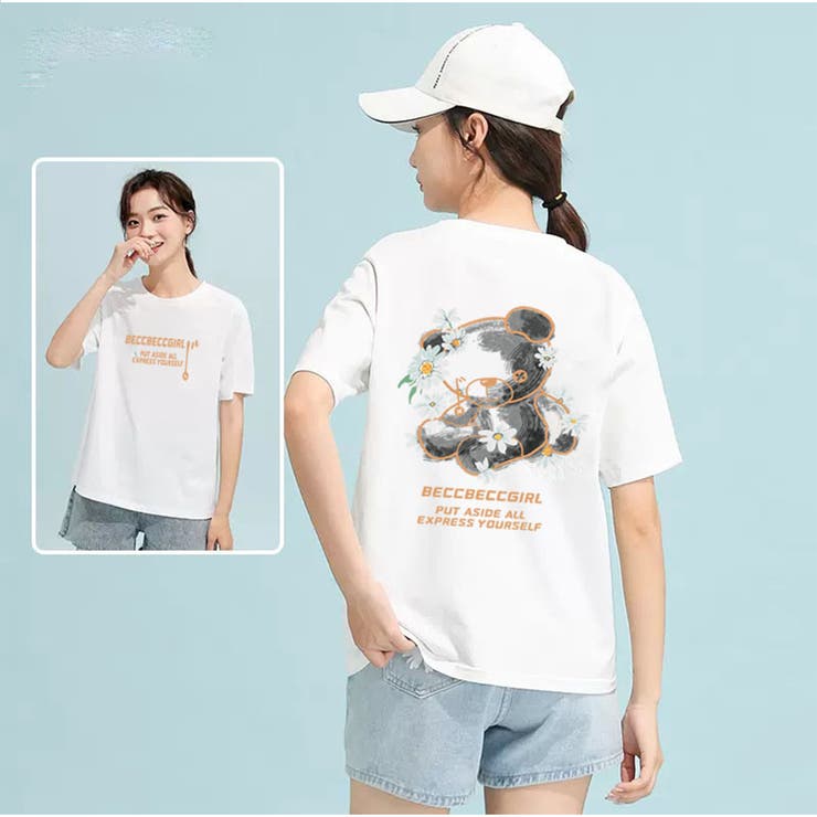 Tシャツ 半袖 クルーネック 前後ロゴプリント ゆったりトップス 韓国風 | And Kawaii | 詳細画像8 