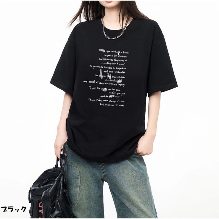 オーバーサイズ半袖Tシャツ 英字プリント 韓国風[品番