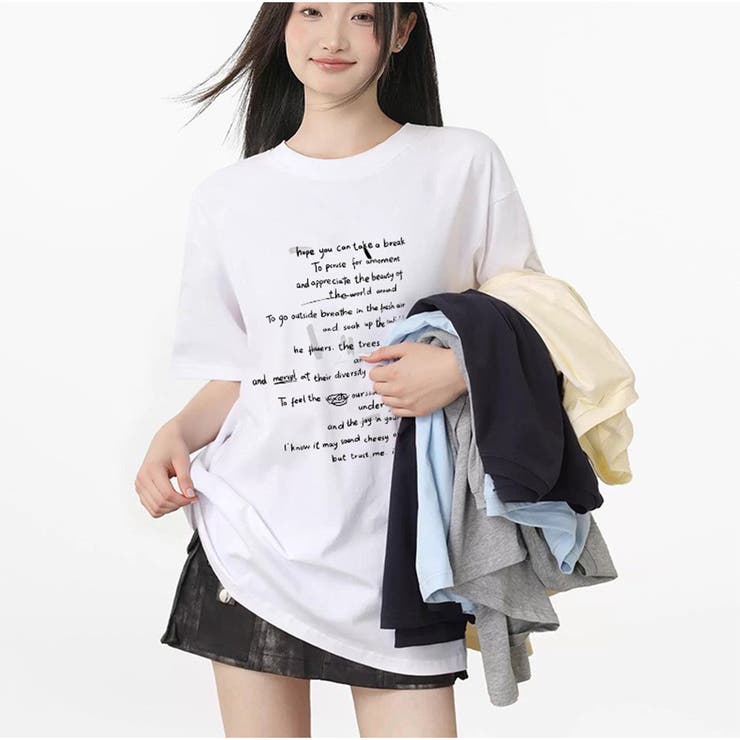 オーバーサイズ半袖Tシャツ 英字プリント 韓国風 | And Kawaii | 詳細画像5 