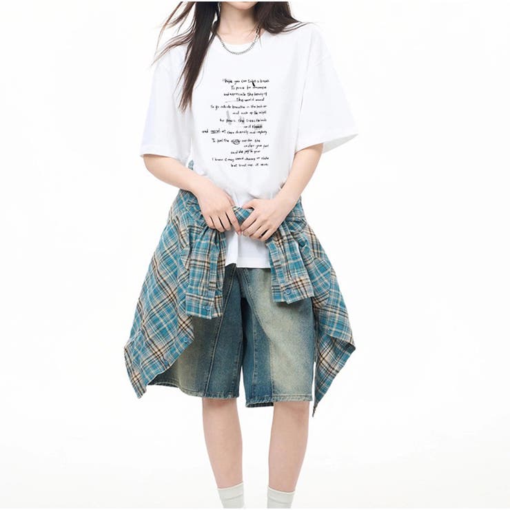 オーバーサイズ半袖Tシャツ 英字プリント 韓国風 | And Kawaii | 詳細画像7 