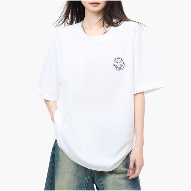 半袖Tシャツ オーバーサイズ スマイル刺繍 韓国風 | And Kawaii | 詳細画像10 
