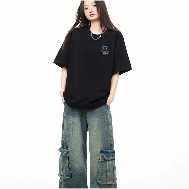半袖Tシャツ オーバーサイズ スマイル刺繍 韓国風 | And Kawaii | 詳細画像5 